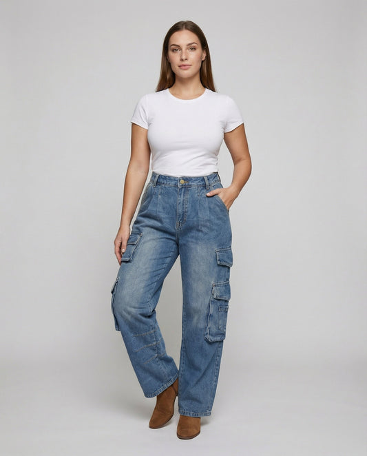 Jeans Cargo Donna Vita Alta Robusti - Brentozzi