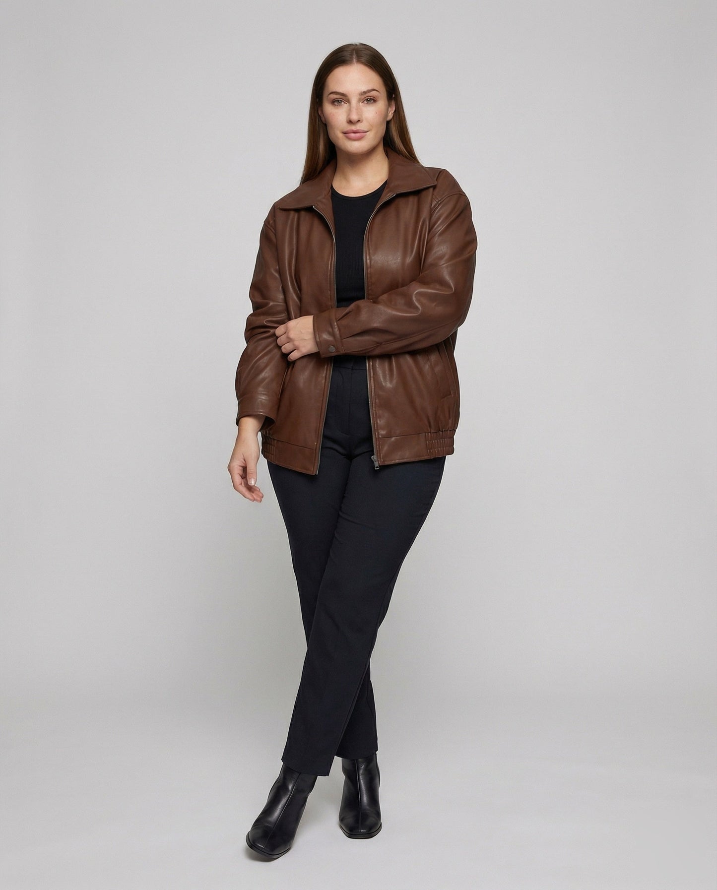 Giacca Bomber Donna Ecopelle con Zip Stile Urbano - Brentozzi
