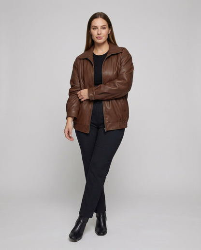 Giacca Bomber Donna Ecopelle con Zip Stile Urbano - Brentozzi