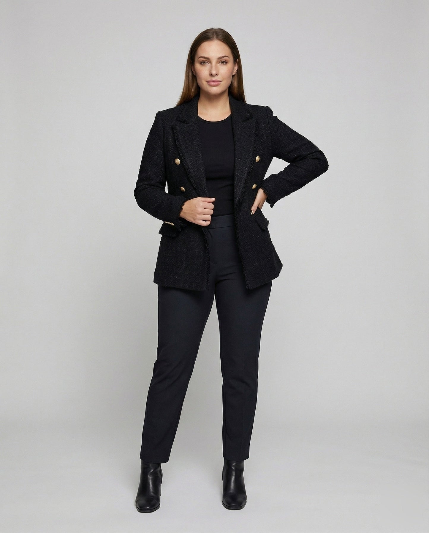 Blazer Donna Bouclé con Bottoni in Metallo Strutturati - Brentozzi