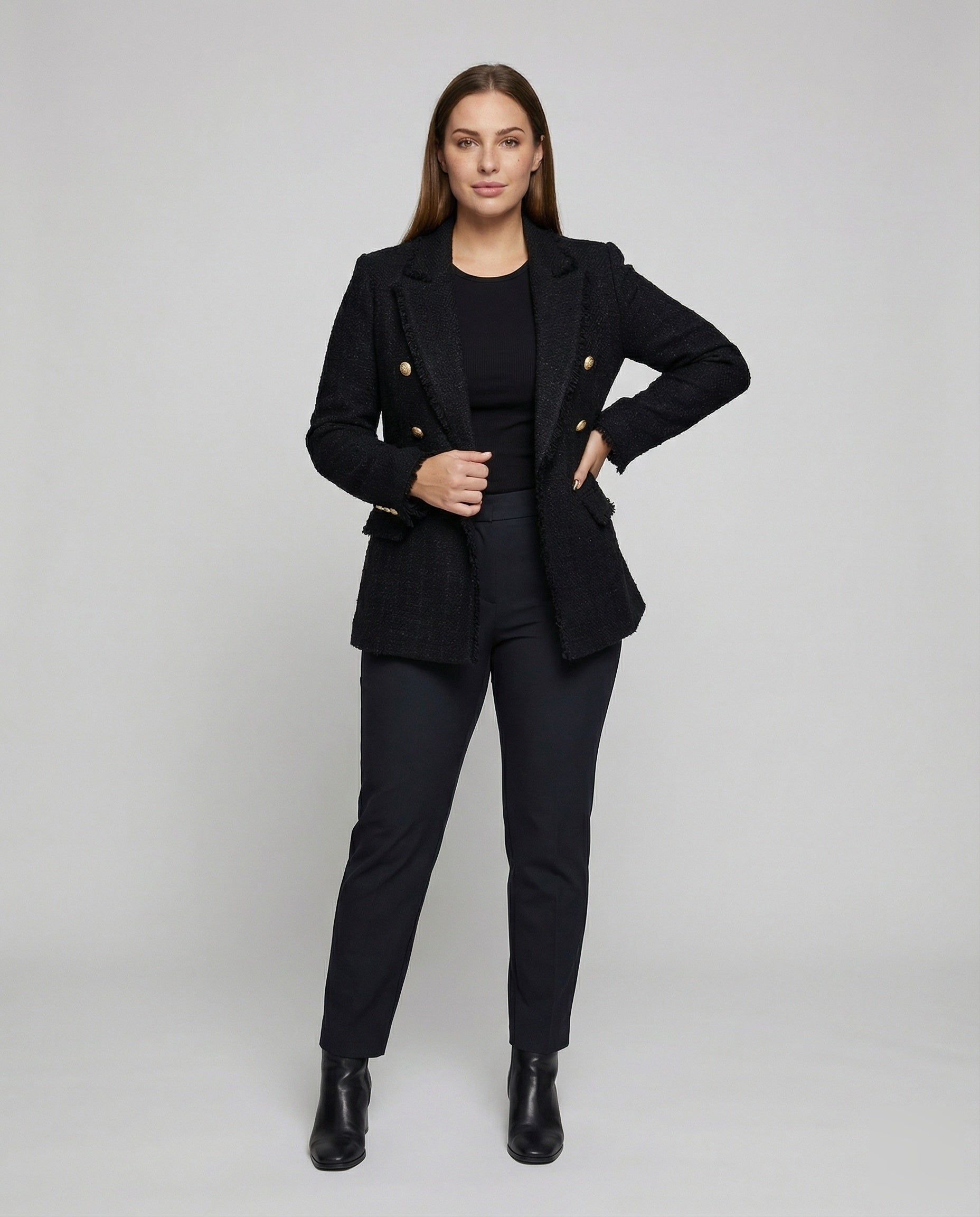 Blazer Donna Bouclé con Bottoni in Metallo Strutturati - Brentozzi