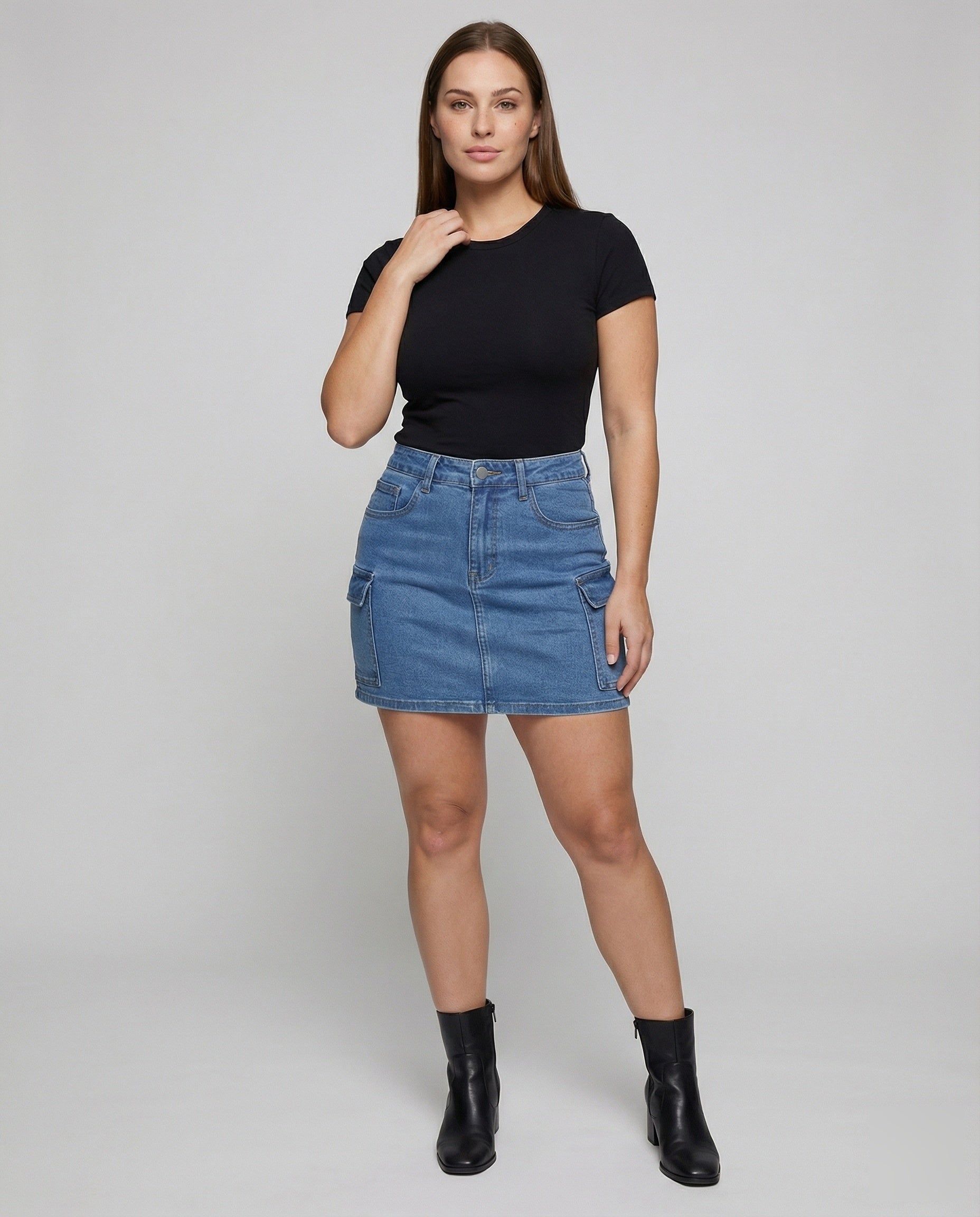 Gonna Jeans Donna Mini con Tasca Laterale con Patta - Brentozzi