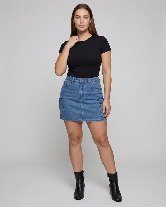 Gonna Jeans Donna Mini con Tasca Laterale con Patta - Brentozzi