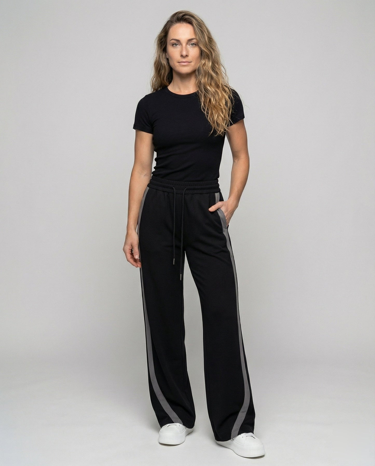 Pantaloni Donna Vita Alta Tempo Libero con Bande Laterali - Brentozzi