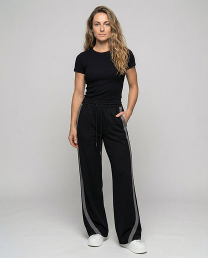 Pantaloni Donna Vita Alta Tempo Libero con Bande Laterali - Brentozzi