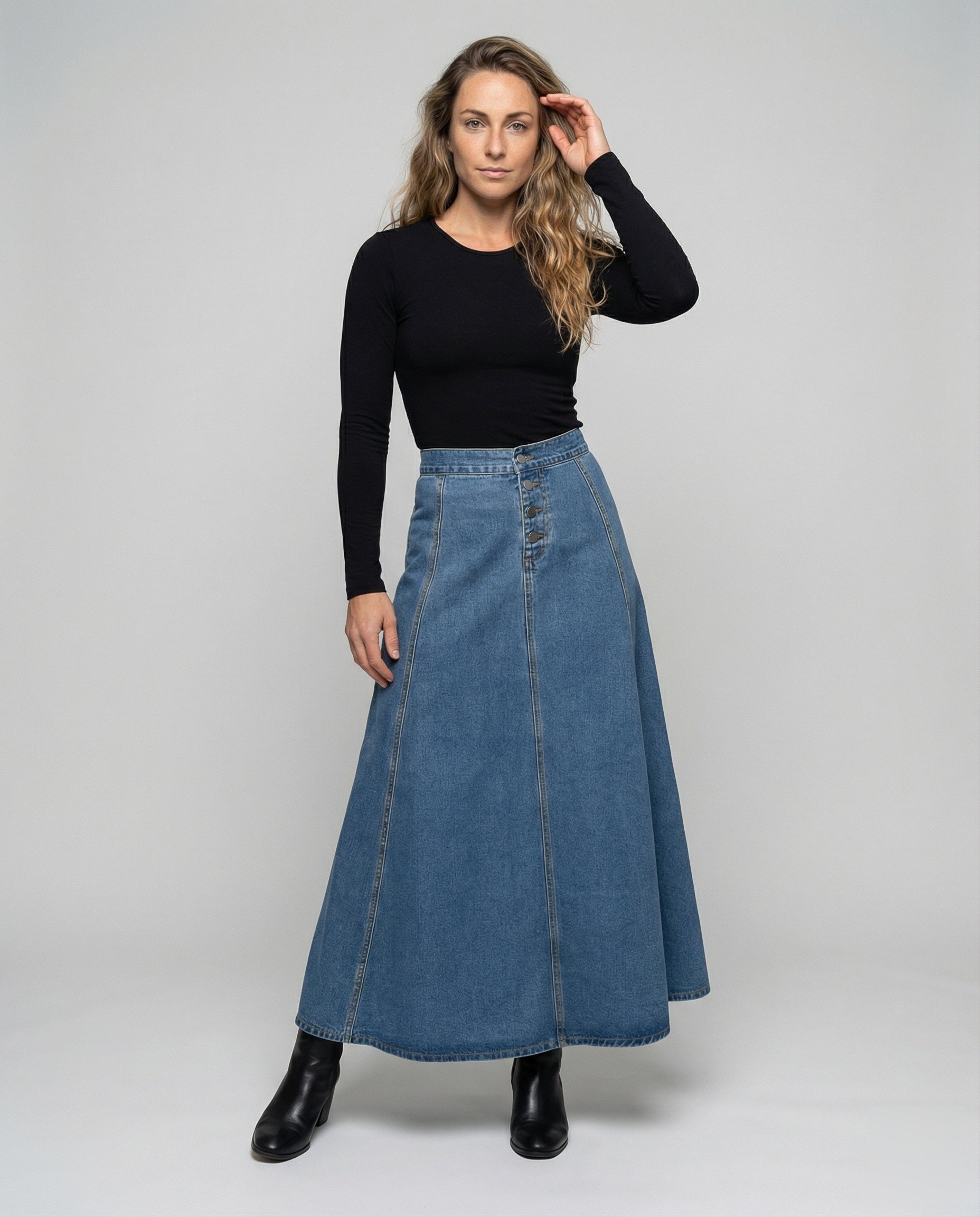 Gonna Maxidonna in Denim con Bottoni Decorativi - Brentozzi