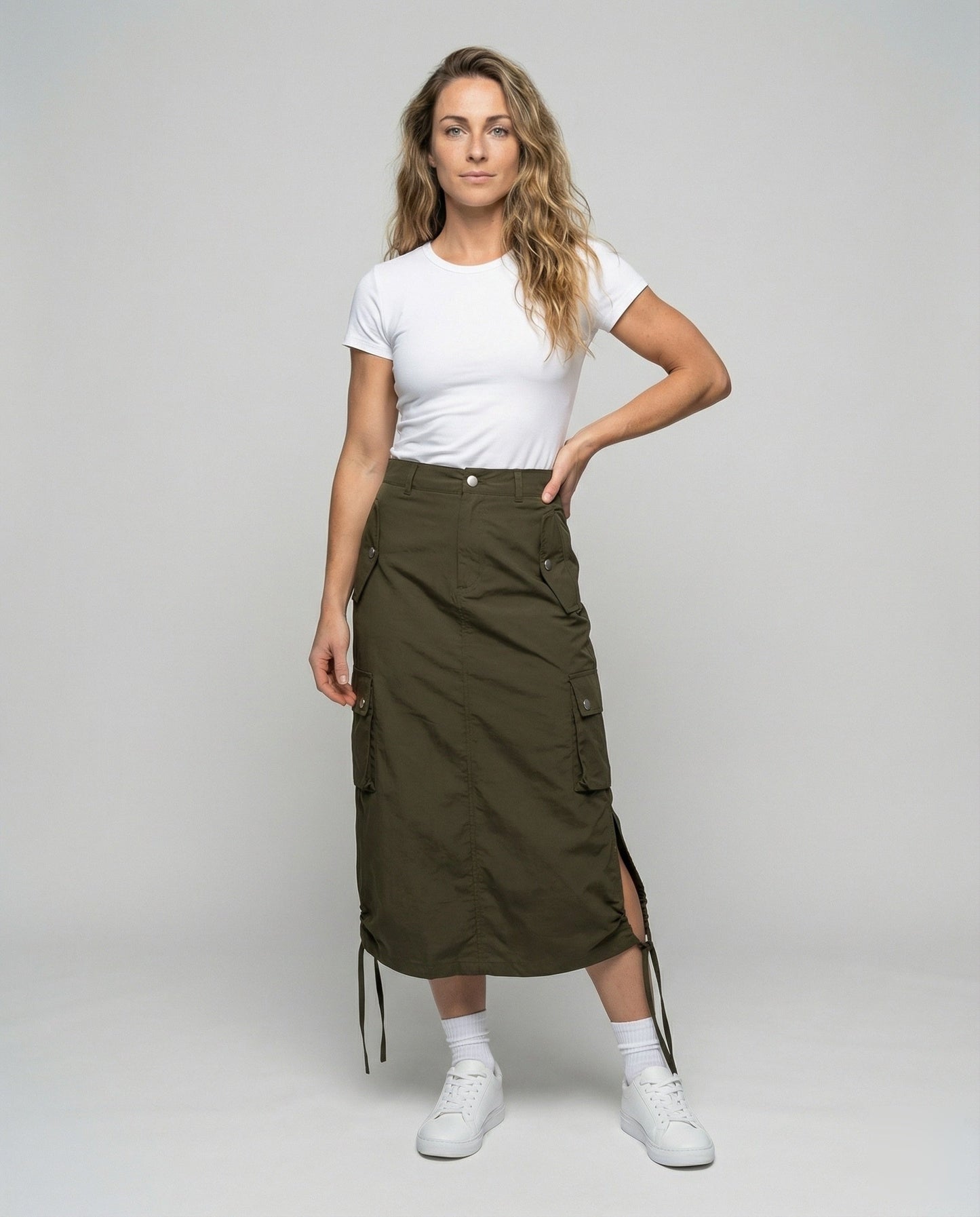 Gonna Midi Donna Cargo Vita Alta Tasche a Patta - Brentozzi