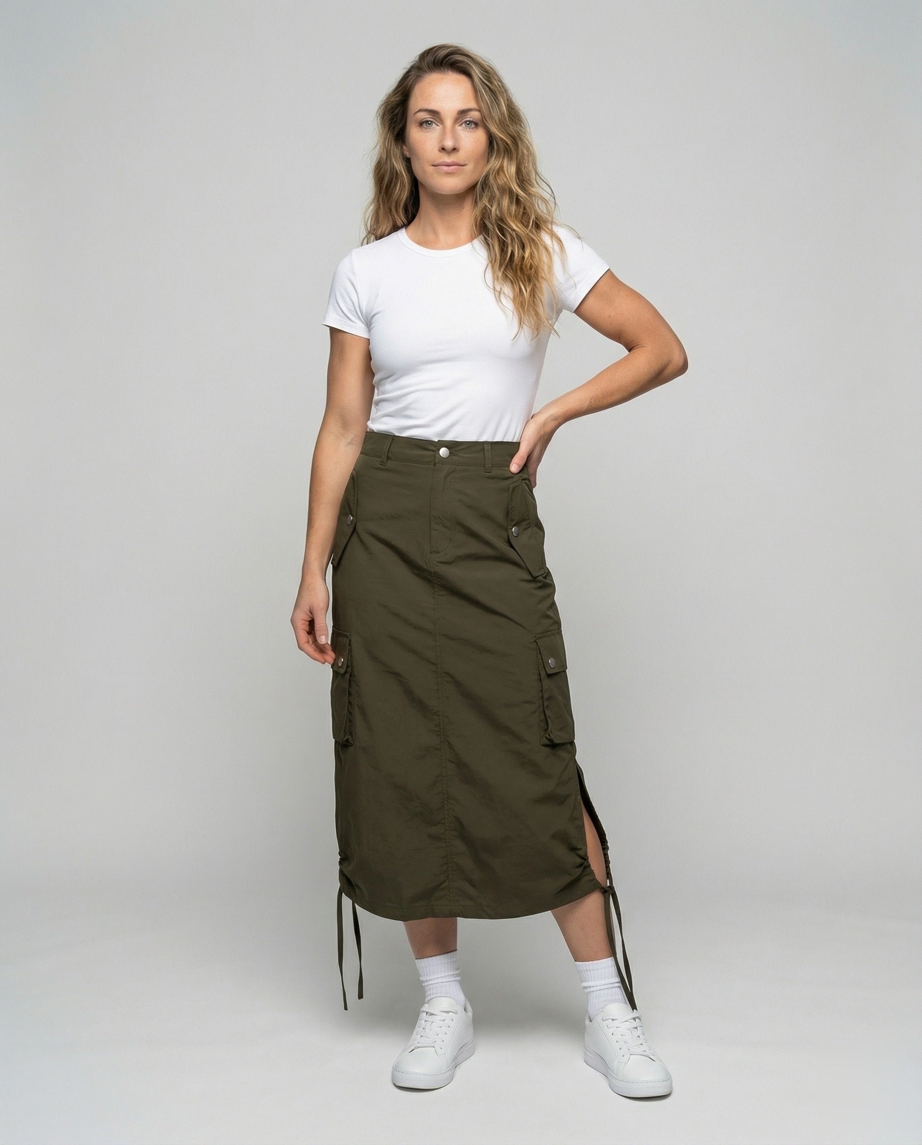 Gonna Midi Donna Cargo Vita Alta Tasche a Patta - Brentozzi