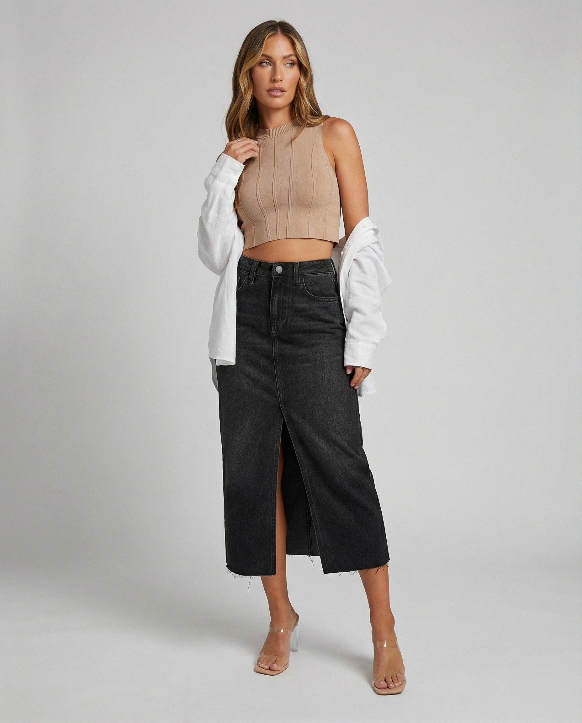 Gonna Midi Donna in Jeans con Spacco Frontale - Brentozzi