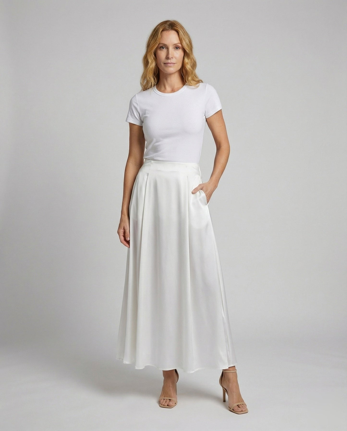 Gonna Maxi Donna in Satin Sintetico Svasata - Brentozzi
