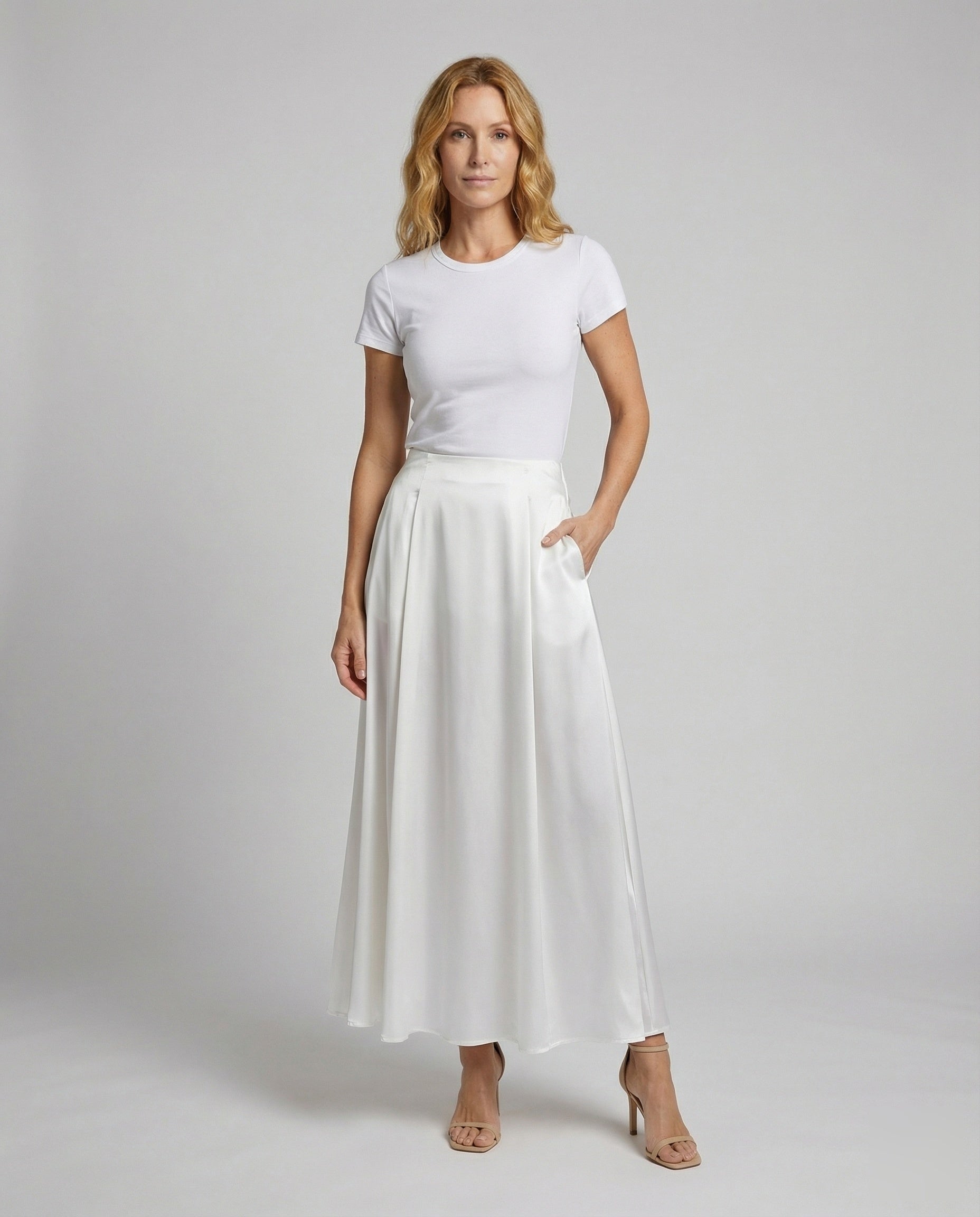 Gonna Maxi Donna in Satin Sintetico Svasata - Brentozzi