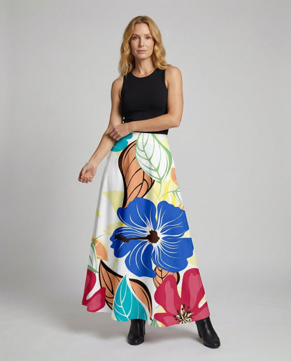 Gonna Lunga Donna Linea A Stampa Floreale - Brentozzi