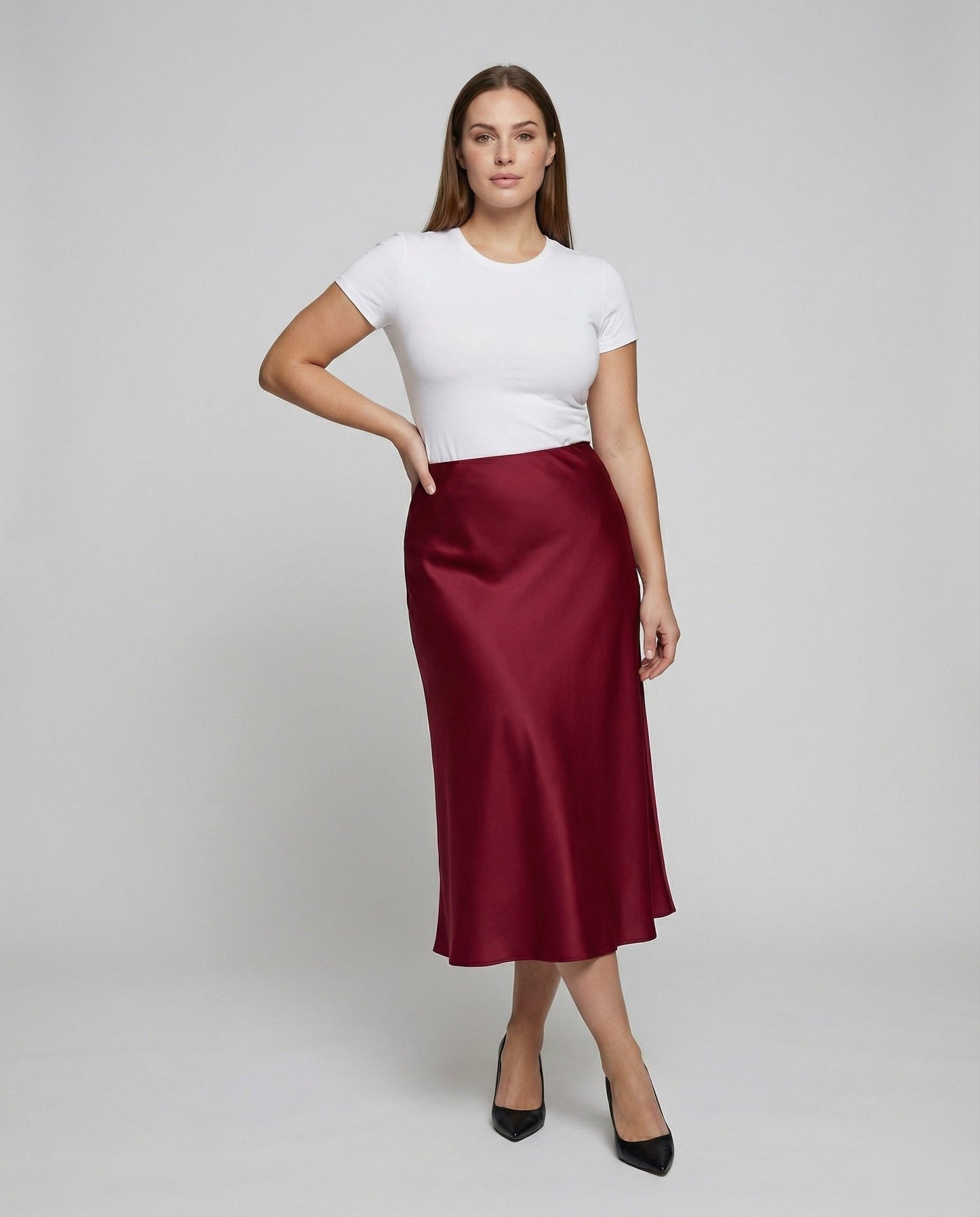 Gonna Midi Donna Satin Svasata Taglio Obliquo - Brentozzi