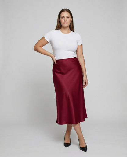 Gonna Midi Donna Satin Svasata Taglio Obliquo - Brentozzi