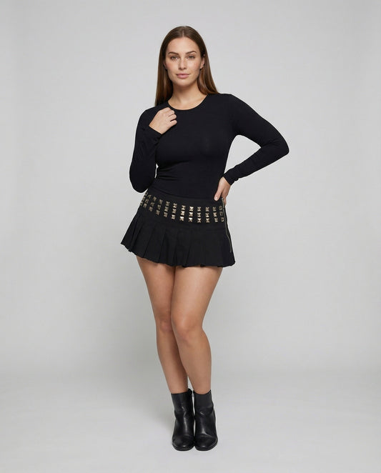 Gonna Mini Donna Plissettata con Borchie Piramidali - Brentozzi