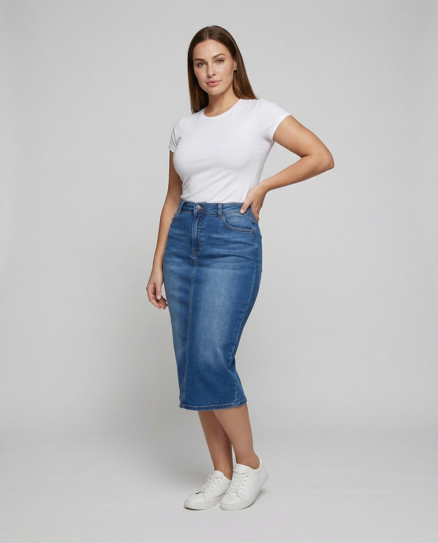 Gonna Tubino Donna in Jeans con Cucitura Centrale Decorativa - Brentozzi