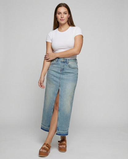 Gonna Jeans Donna Maxi Orlo Sfrangiato - Brentozzi
