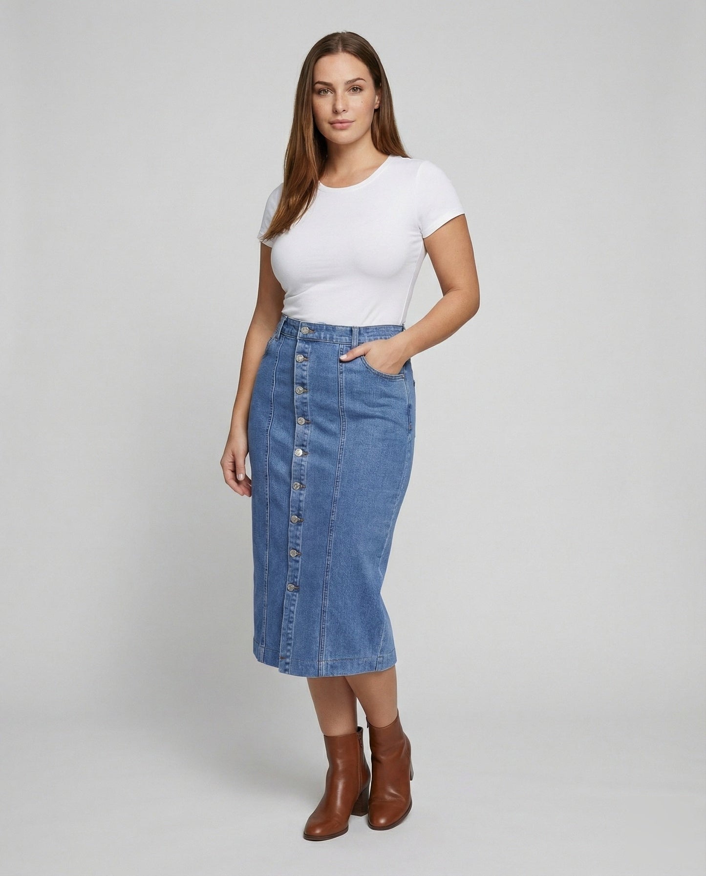 Gonna Midi Donna in Denim Stile Vintage - Brentozzi