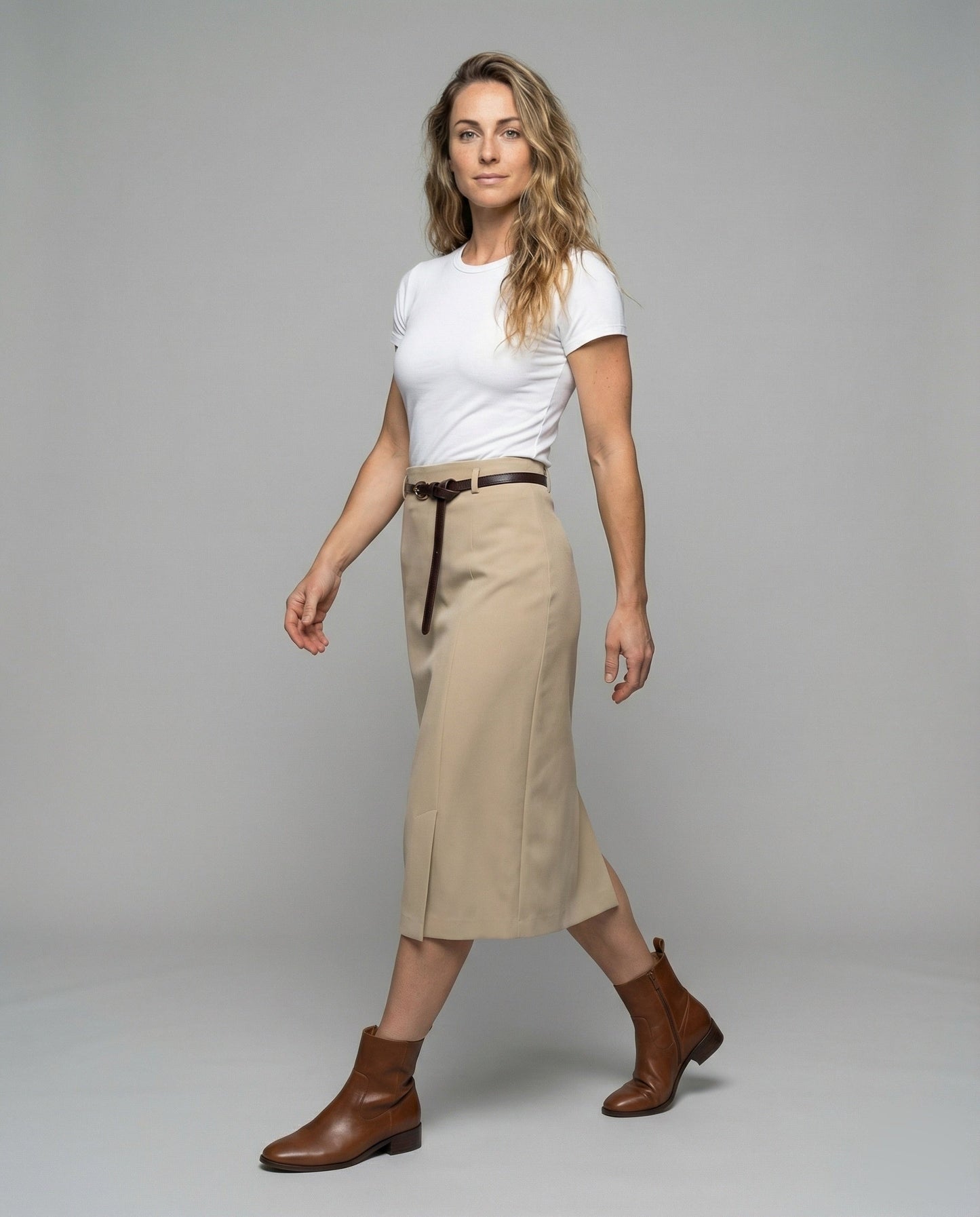 Gonna Midi Donna a Portafoglio con Cintura Decorativa - Brentozzi