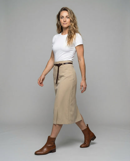 Gonna Midi Donna a Portafoglio con Cintura Decorativa - Brentozzi