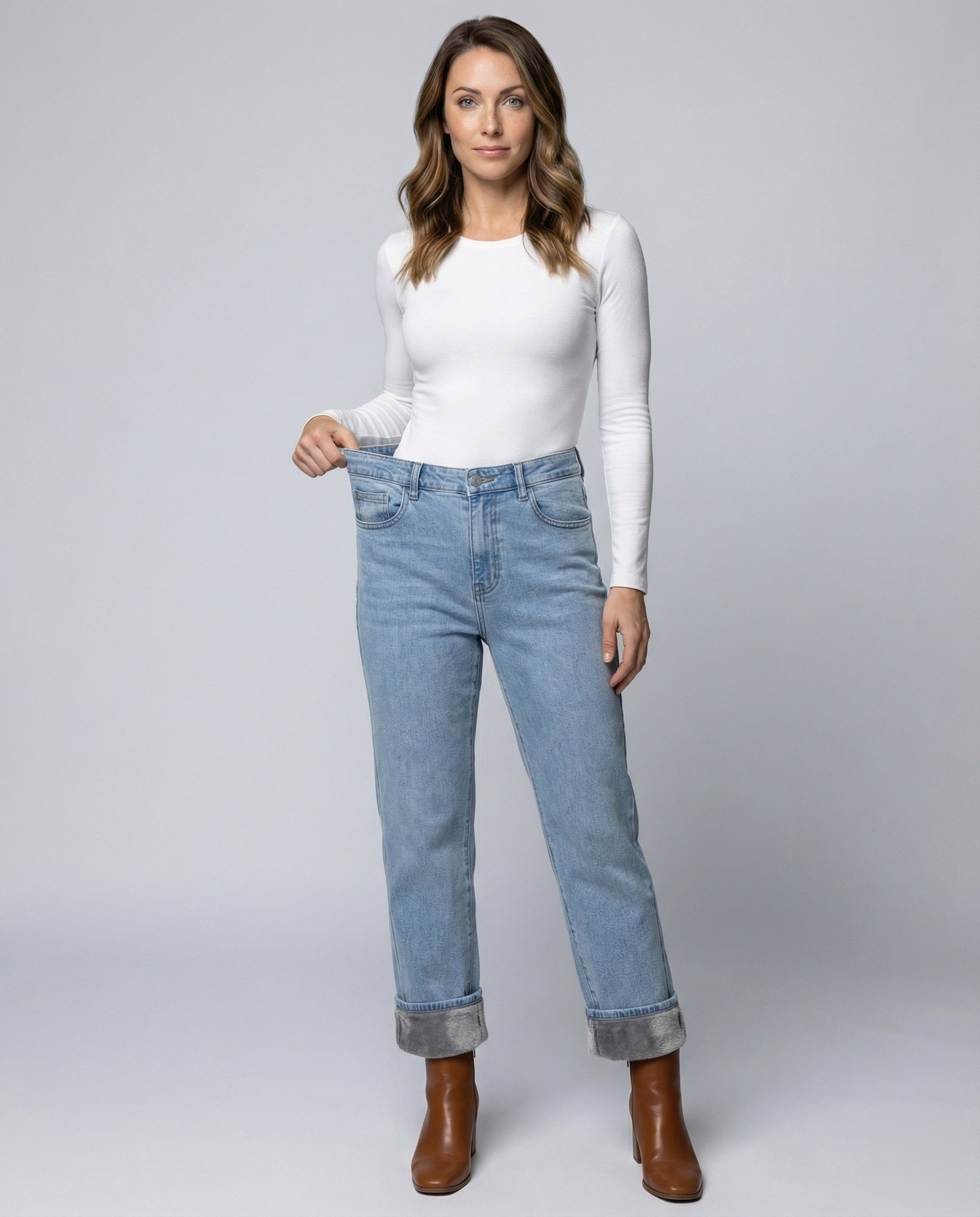 Jeans Donna Dritti con Fodera in Teddy - Brentozzi