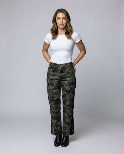 Pantaloni Cargo Donna con Tasche a Patta e Tessuto Mimetic - Brentozzi