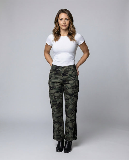 Pantaloni Cargo Donna con Tasche a Patta e Tessuto Mimetic - Brentozzi