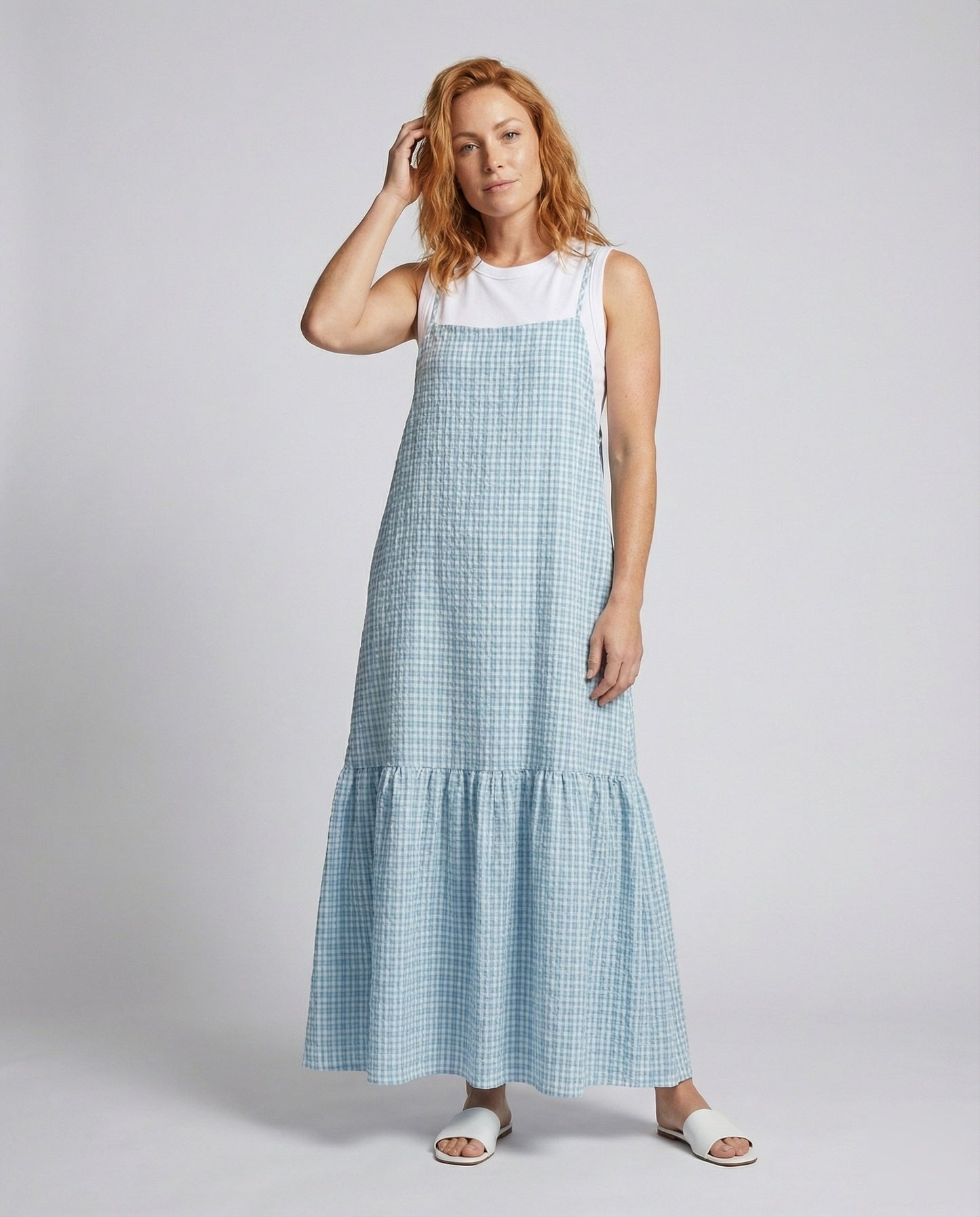 Abito Maxi Donna in Cotone Vichy Scollo a V - Brentozzi