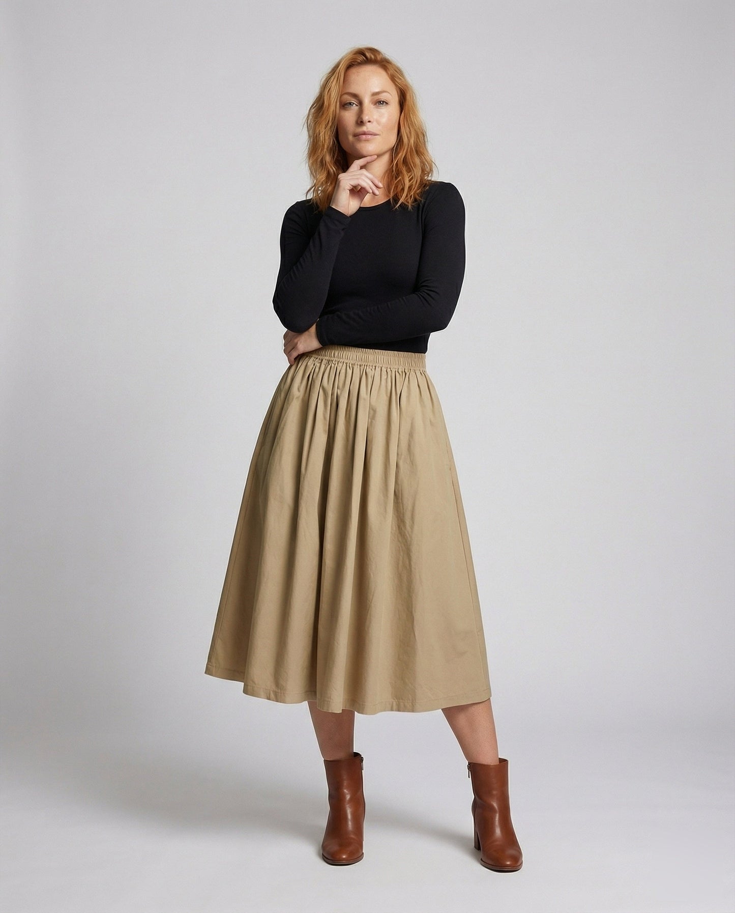 Gonna Midi Donna con Vita a Smock Ampia - Brentozzi