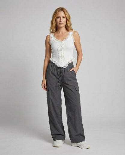 Pantaloni Cargo Donna Tasche Applicate Vestibilità Ampia - Brentozzi