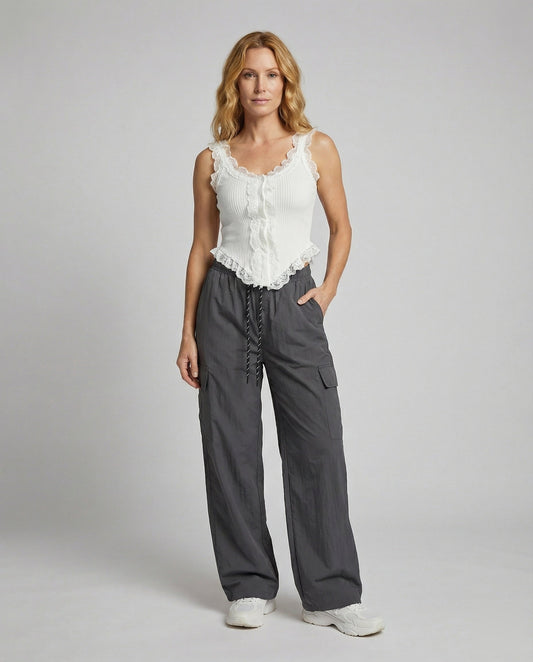 Pantaloni Cargo Donna Tasche Applicate Vestibilità Ampia - Brentozzi