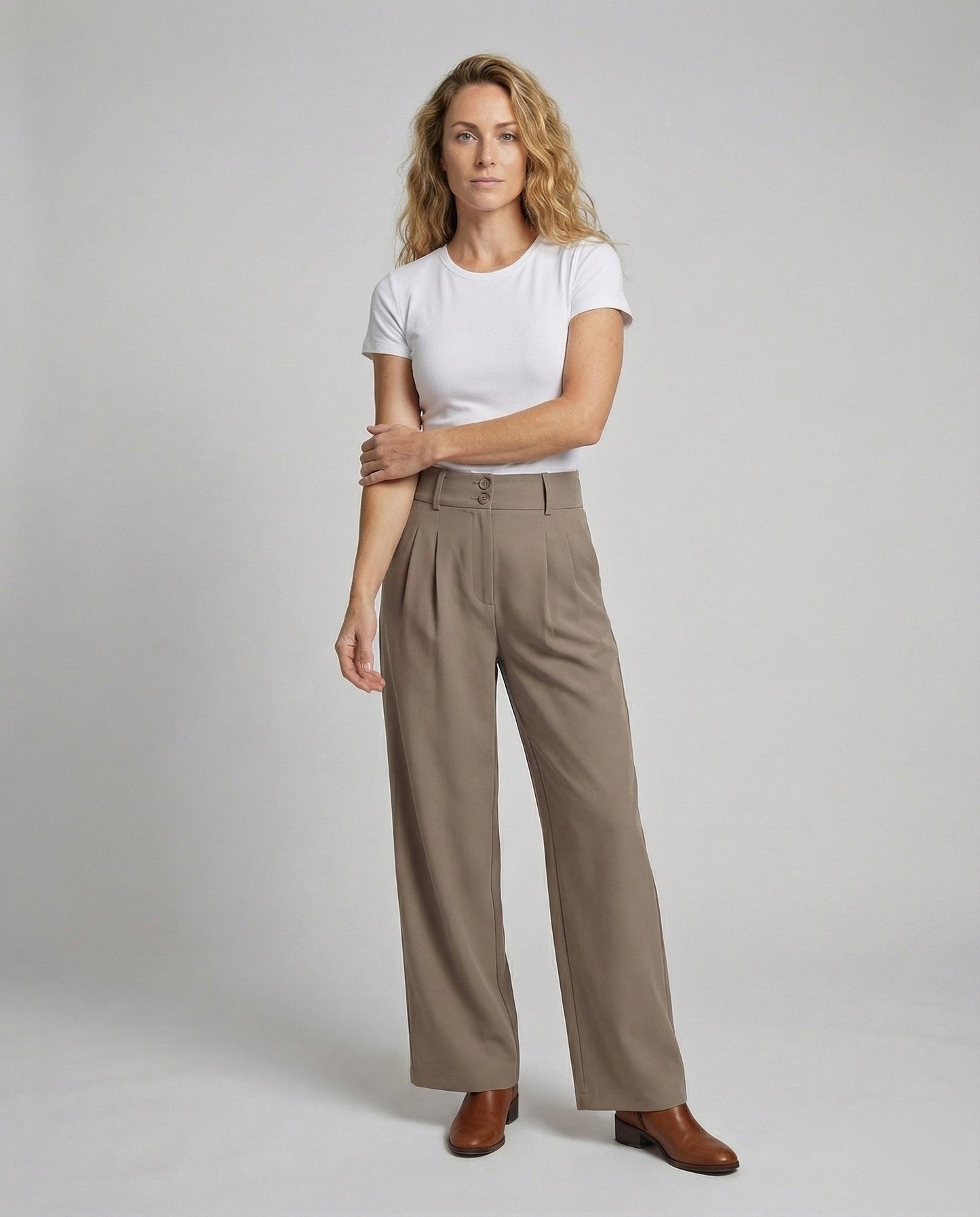 Pantaloni Palazzo Donna Vita Alta Doppio Bottone Ampi - Brentozzi
