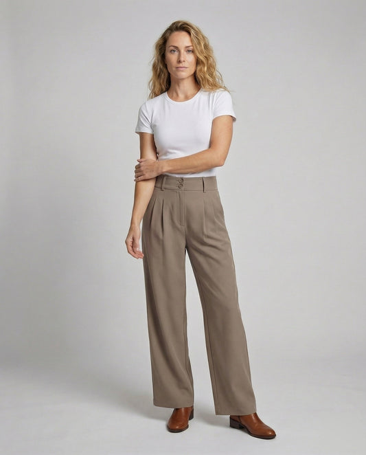 Pantaloni Palazzo Donna Vita Alta Doppio Bottone Ampi - Brentozzi