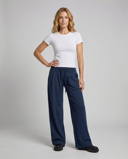 Pantaloni Jogging Donna Plissé Vita Alta Elastica Ampia - Brentozzi