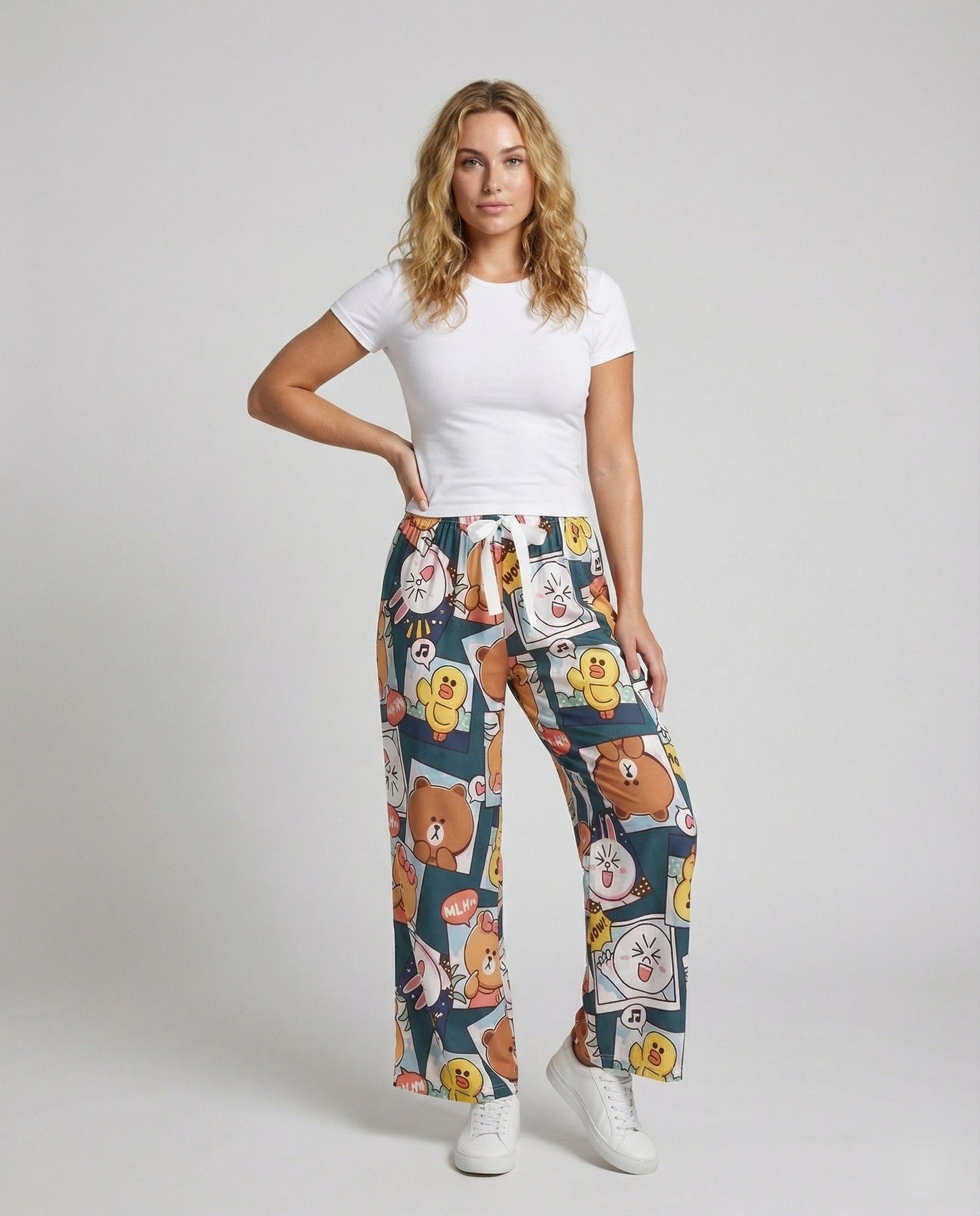 Pantaloni Pigiama Donna Ampi con Fiocco Decorativo - Brentozzi