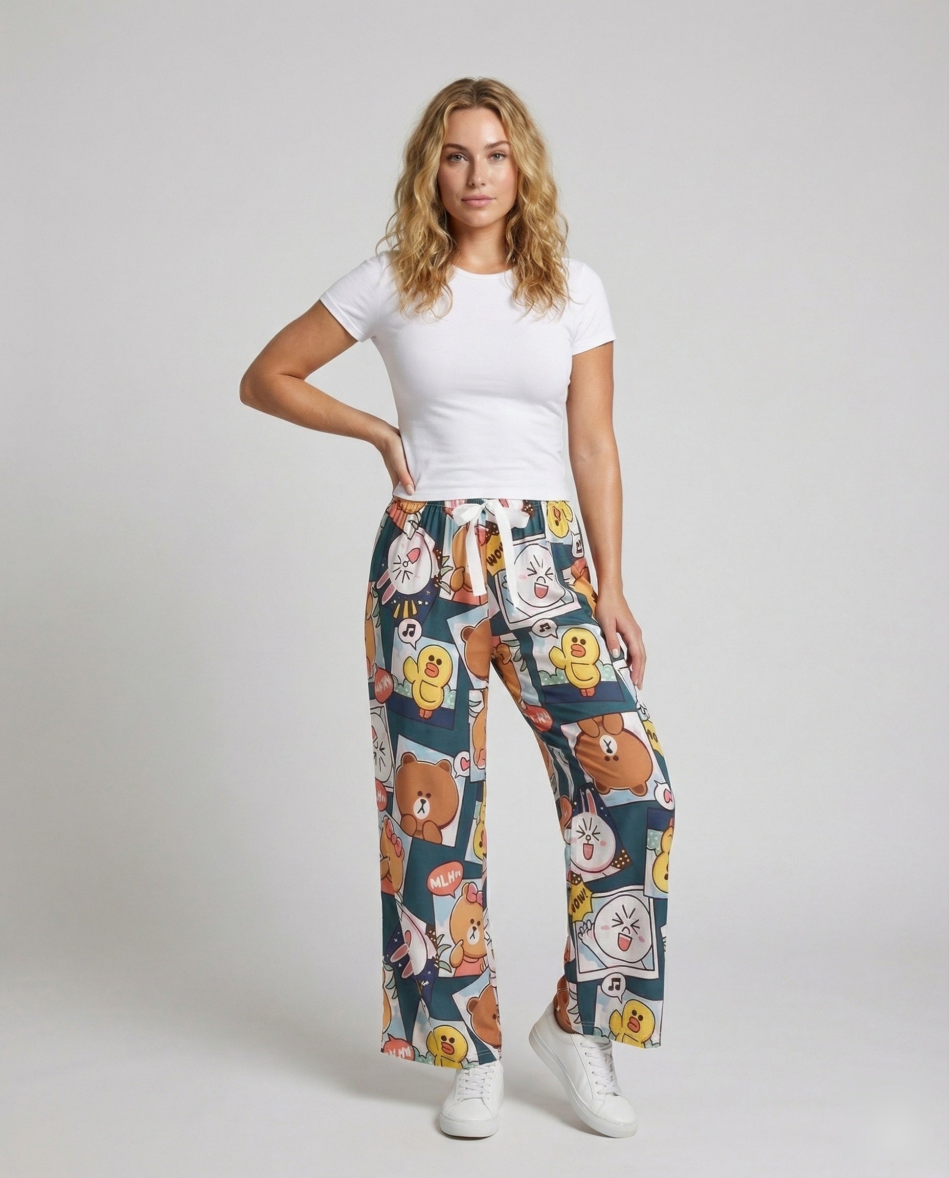 Pantaloni Pigiama Donna Ampi con Fiocco Decorativo - Brentozzi