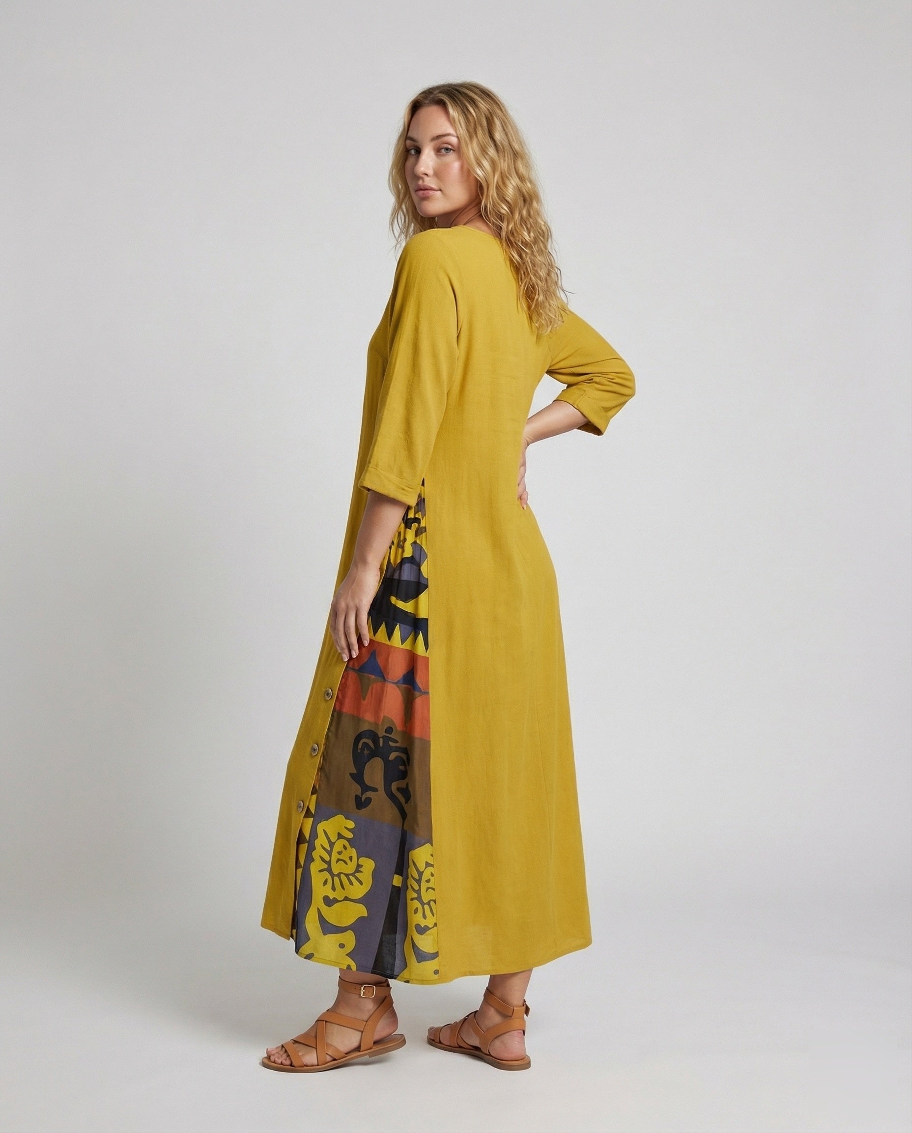 Abito Maxi Donna con Inserto Stampato - Brentozzi