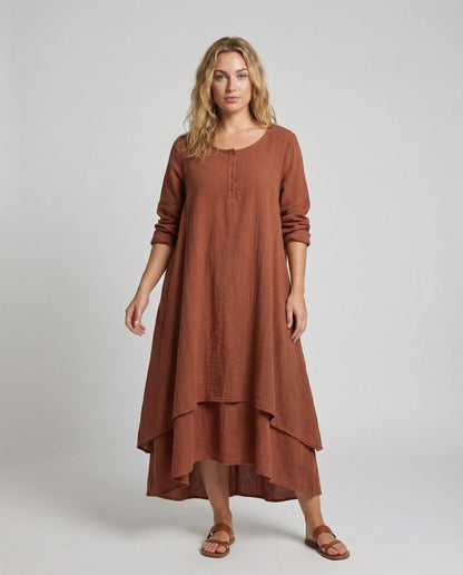 Abito Maxi Donna Doppio Strato Effetto Lino Stile Boho - Brentozzi