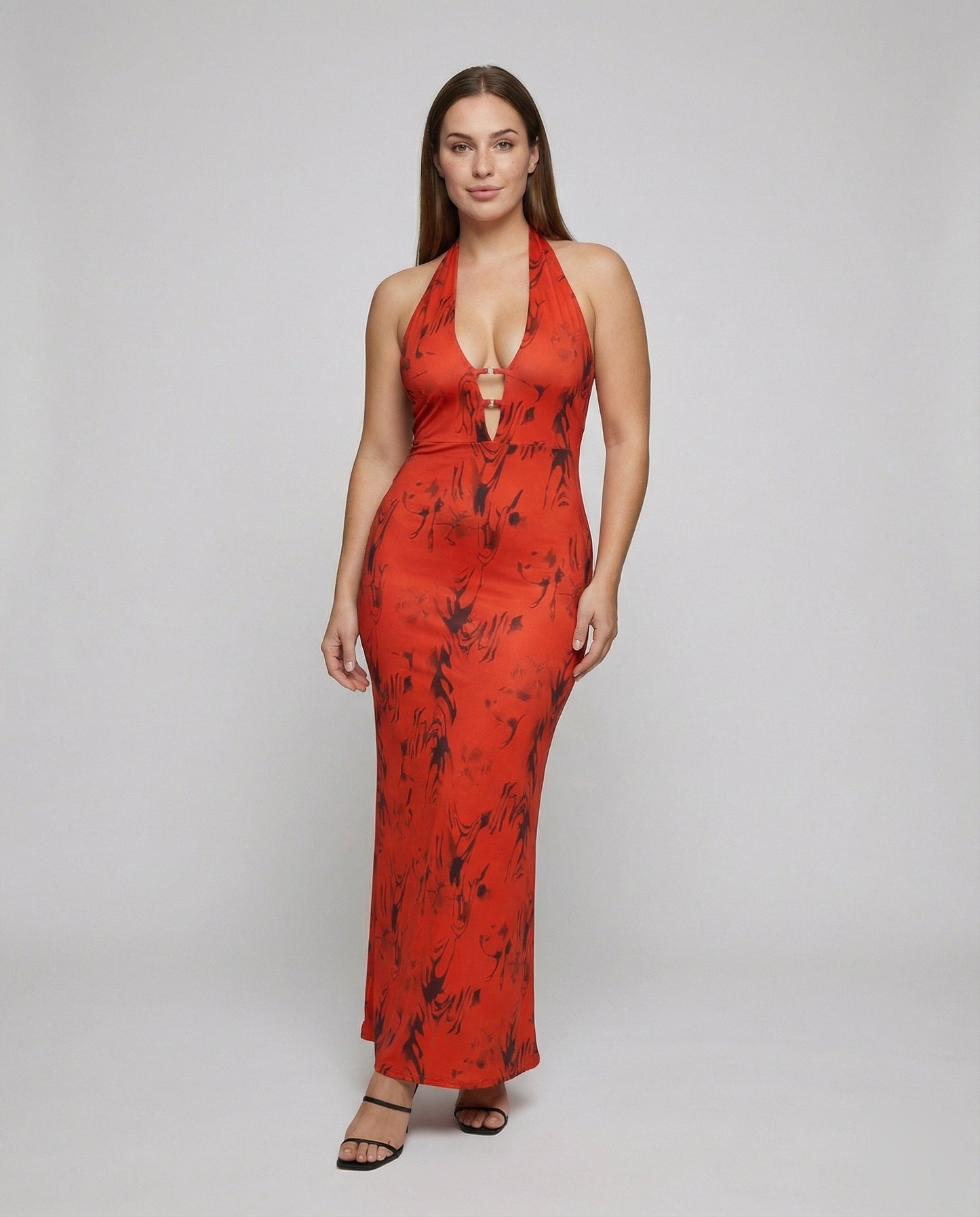 Abito Maxi Donna Scollo Halter con Frontale a Occhielli - Brentozzi