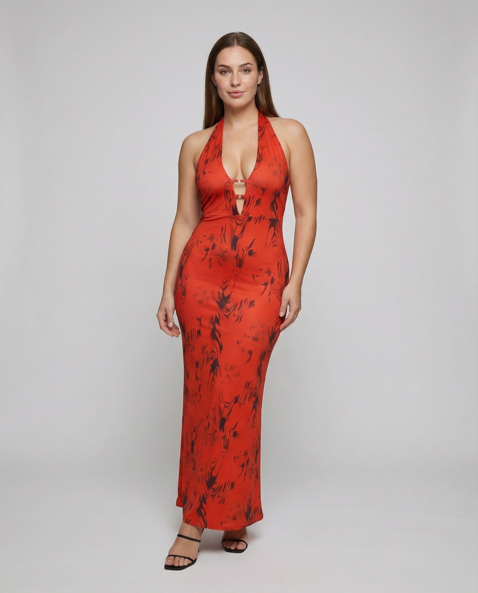 Abito Maxi Donna Scollo Halter con Frontale a Occhielli - Brentozzi