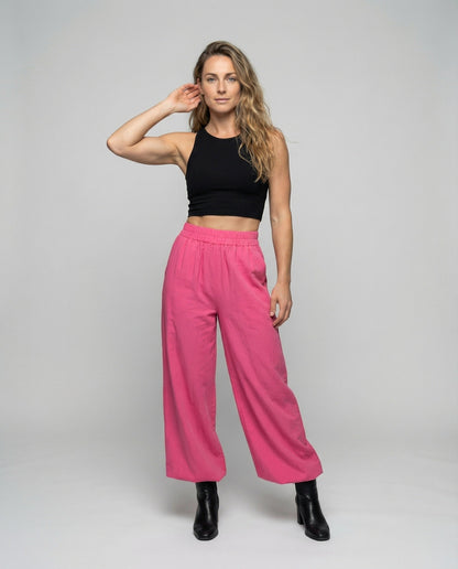 Pantaloni Maxi Donna Plissettati Effetto Lino Ampi - Brentozzi