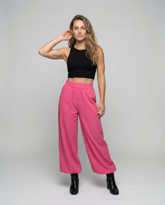 Pantaloni Maxi Donna Plissettati Effetto Lino Ampi - Brentozzi