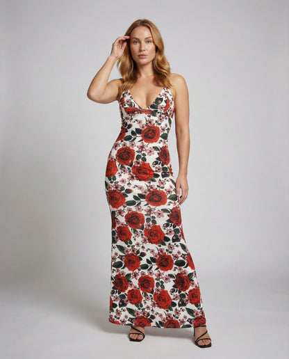 Abito Maxi Donna con Stampa e Spalline Sottili - Brentozzi