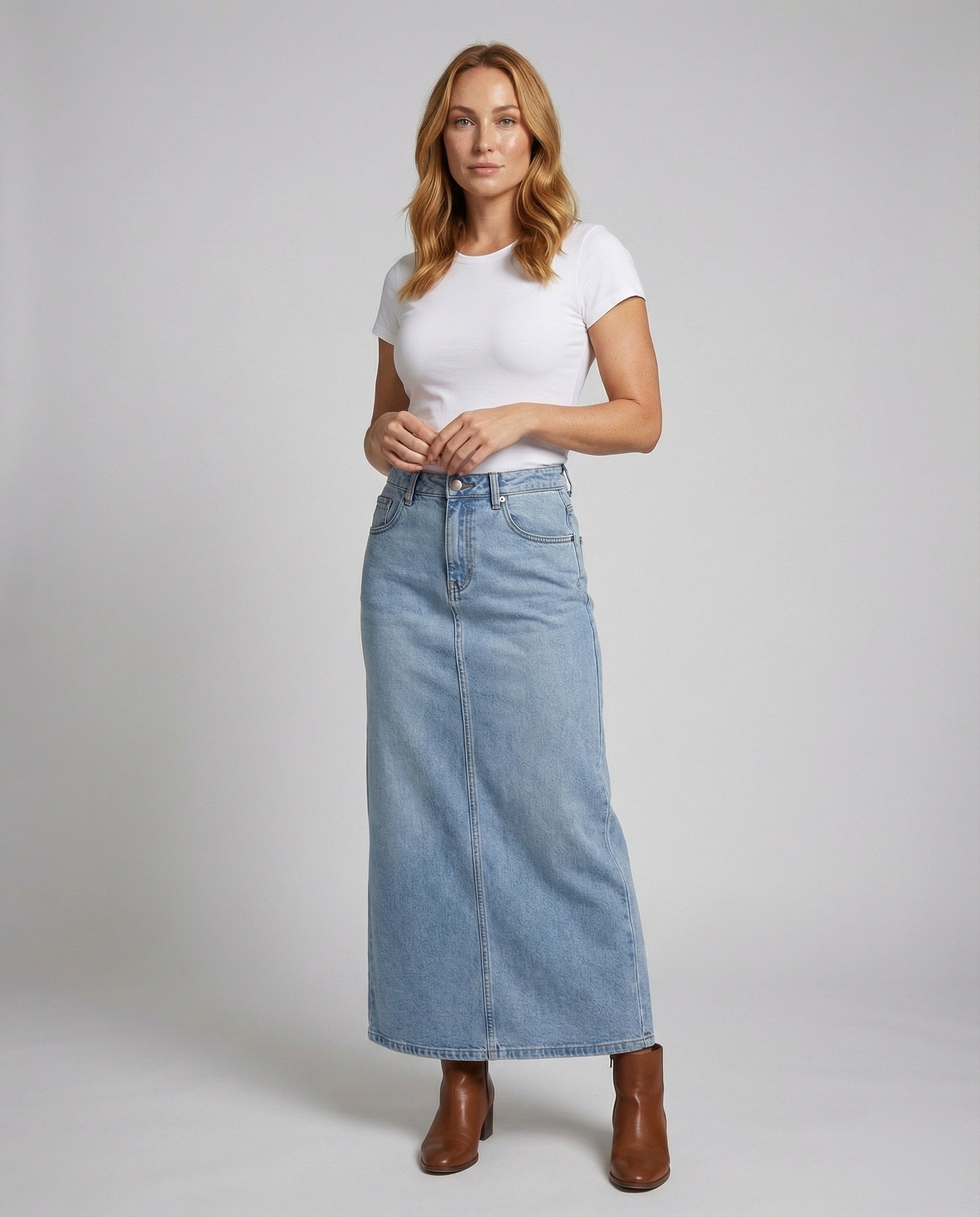 Gonna Midi Donna Denim Slim con Cucitura Centrale - Brentozzi