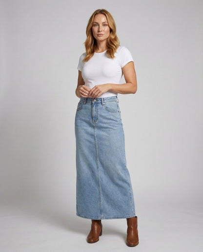 Gonna Midi Donna Denim Slim con Cucitura Centrale - Brentozzi