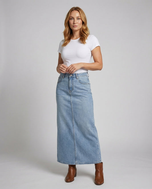 Gonna Midi Donna Denim Slim con Cucitura Centrale - Brentozzi