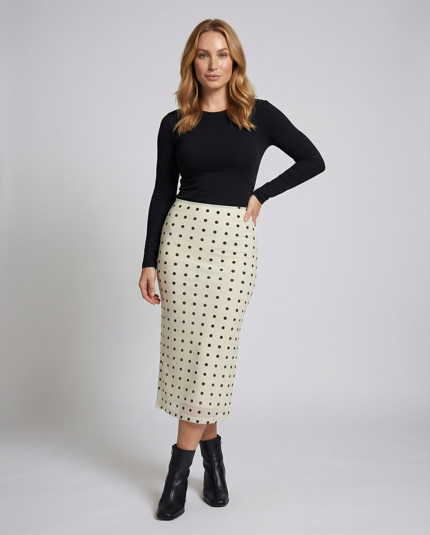 Gonna Midi Donna Stretta Tessuto a Pois Stile Retrò - Brentozzi