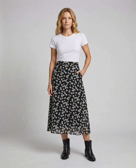 Gonna Svasata Donna Tessuto Leggero Stile Floreale - Brentozzi