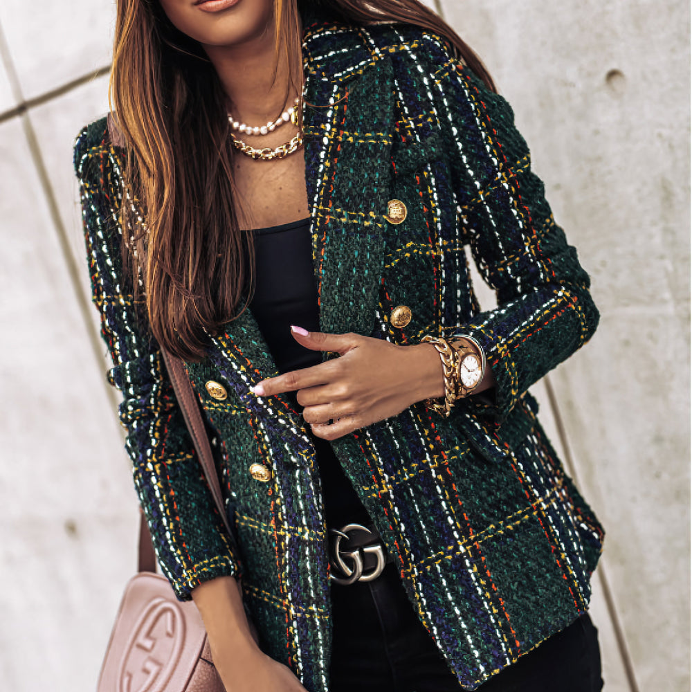 Blazer Donna in Maglia con Motivo a Quadri Vestibilità Classica