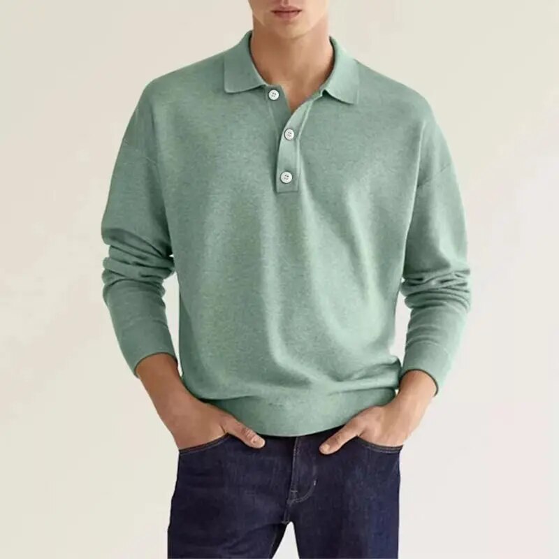 Pullover-Poloshirt | mit Knöpfen | langärmlig | Strickpullover | Herren-Strickpullover-Grün-S-Chaps Herrenmode